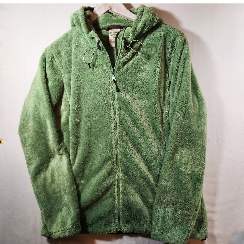 Vintage Cabelas Womens Green High Pile Fleece Full Zip Hoodie Jacket‎ Size Large